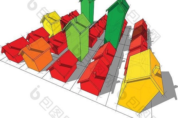场二十透明的简单的分离房子高度矩形网格组成广场颜色能源评级