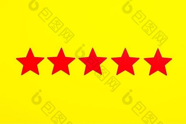 星星增加评级客户经验概念红色的星星优秀的评级黄色的背景