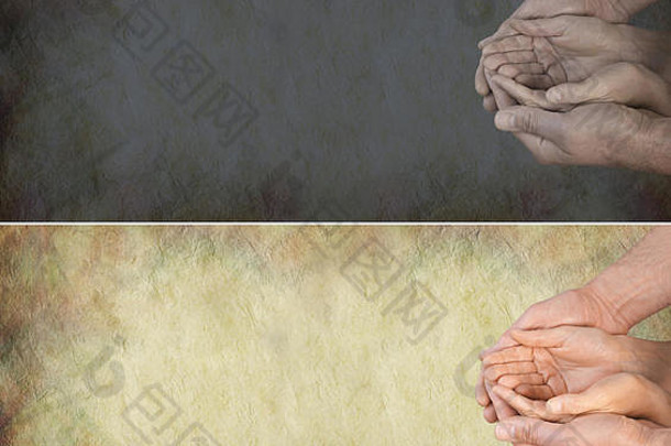 女人的手轻轻凹的男人的手有需要的位置难看的东西石头效果背景
