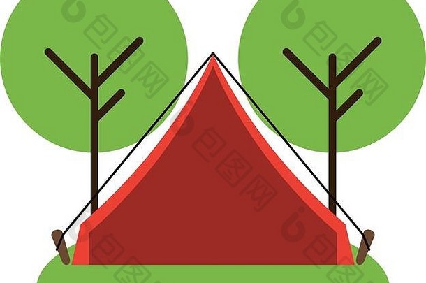 野营帐篷包围树图标图像