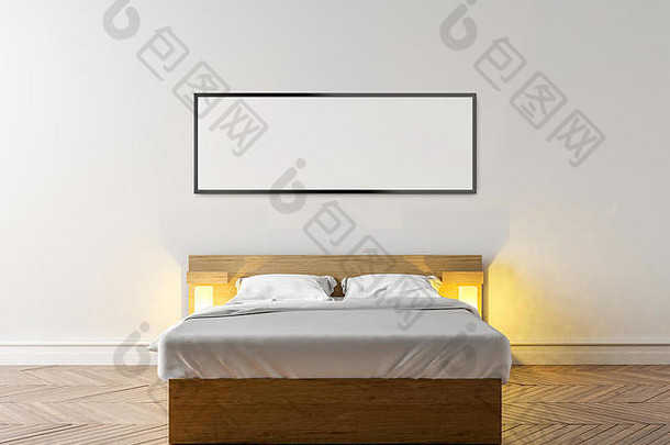空白图片框架卧室衣柜双床上插图