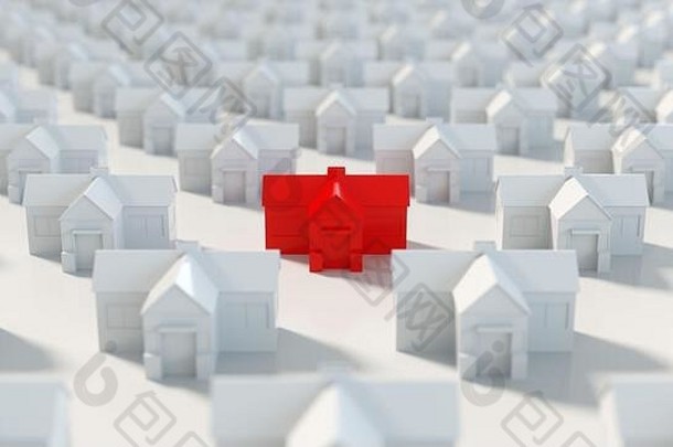 <strong>红色</strong>的白色房子狩猎搜索选择房子最小的概念呈现