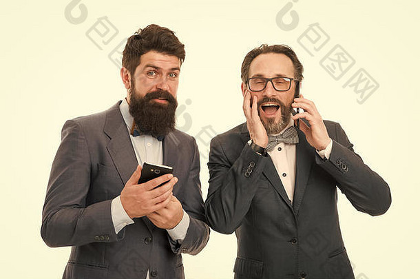 触摸业务沟通会议团队成功协作团队合作成熟的但敏捷业务有胡子的商人正式的西装伙伴关系但说话电话