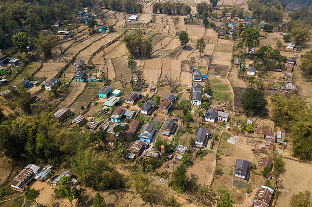 空中视图nepane村库什马尼泊尔