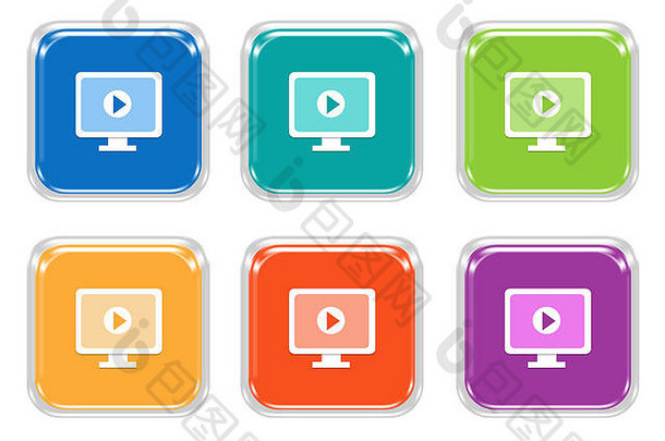 集的平方色彩斑斓的按钮屏幕象征蓝色的绿色黄色的橙色紫色的颜色