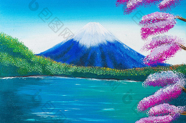富士山水颜色绘画