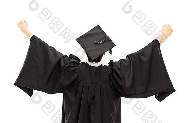 研究生学生毕业礼服提高了手