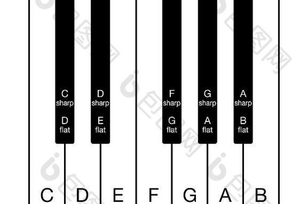 十二音体系的彩色规模键盘倍频程笔记西方音乐的规模十二个键请注意的名字英语