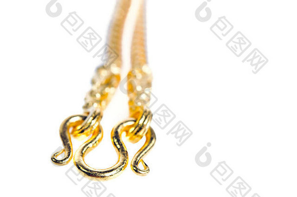 黄金项链领唱泰国黄金年级黄金钩孤立的白色背景空白复制文本空间