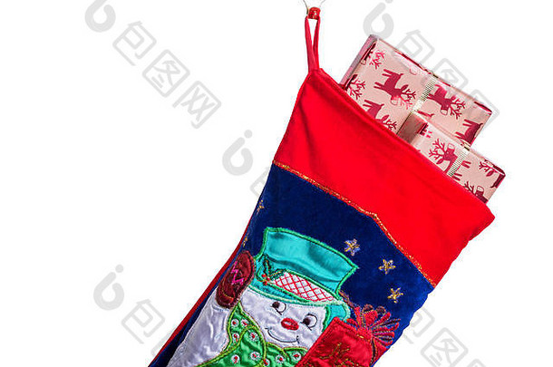 传统的圣诞节圣诞节长袜填满礼物包装礼物礼物