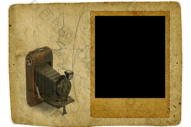 古董照片框架圆齿状的边缘古董大格式相机纸背景
