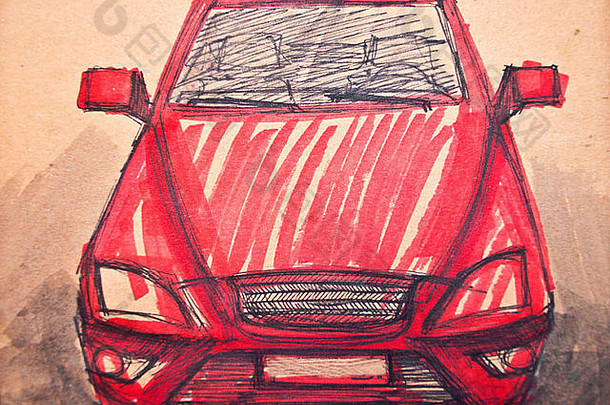 红色的体育车草图