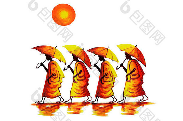 图片佛教僧侣雨伞