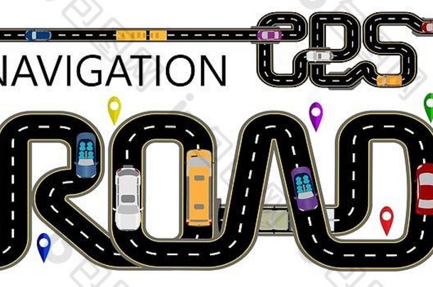 道路汽车导航器标签高速公路程式化的登记gps路孤立的插图