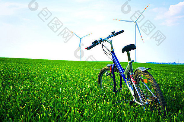 体育运动自然夏天自行车绿色场草夏天