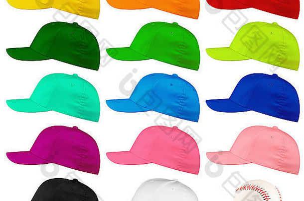 集色彩斑斓的棒球帽