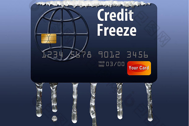信贷冻结信贷报告代表插图雪封顶信贷卡冰柱