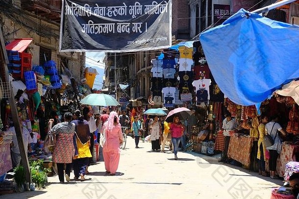 加德满都尼泊尔阿森集市区域街照片