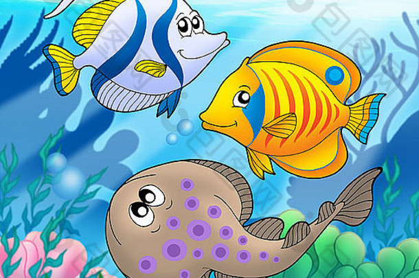 可爱的海洋动物颜色插图