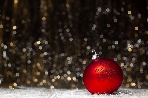 圣诞节装饰作文视图红色的晚上球红色的闪闪发光的雪花网站黑暗背景银黄金
