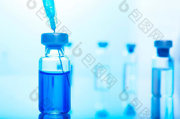 医疗概念疫苗接种疫苗瓶剂量流感拍摄药物针注射器