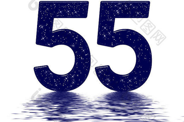 数字五十明星天空纹理模仿反映了水表面孤立的白色渲染
