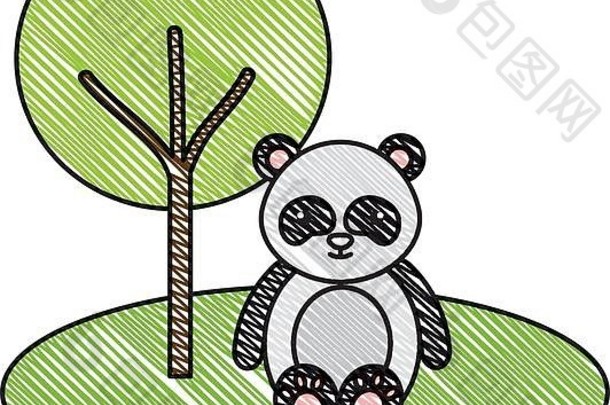 可爱的温柔的熊熊猫丛林字符