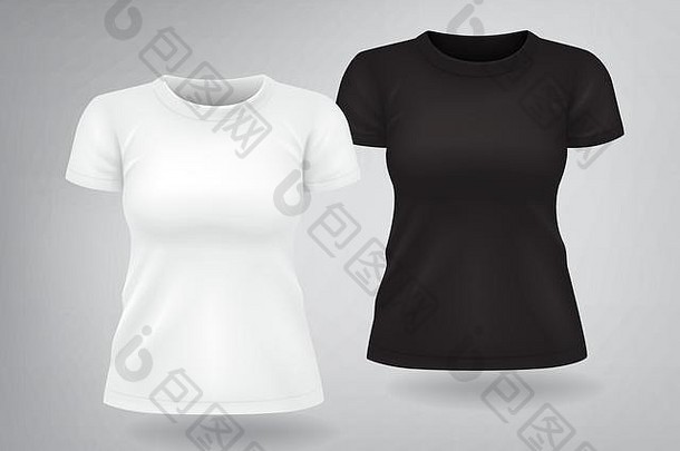 白色黑色的女人t恤短袖子模拟的地方打印