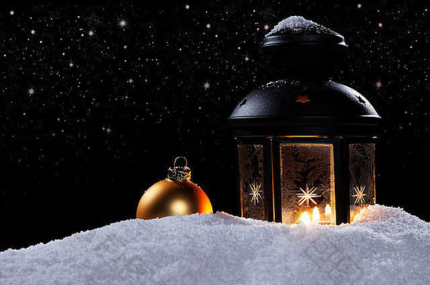 冻灯笼晚上星星金圣诞节球雪
