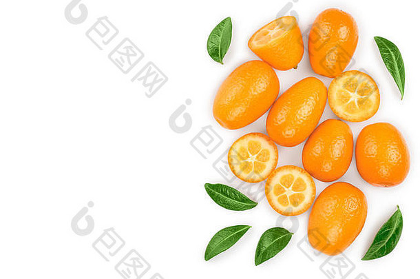 金橘金橘一半孤立的白色背景复制空间文本前视图平躺