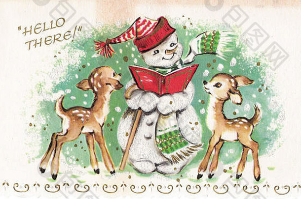 古董雪人圣诞节卡设计艺术作品