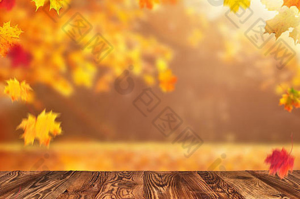美丽的秋天背景空木板