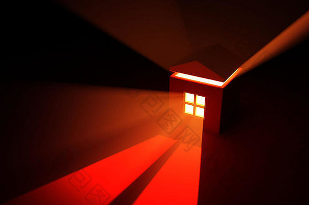 红色的光房子窗口水平