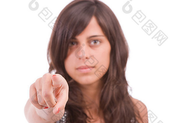 女人手势孤立的白色焦点手指