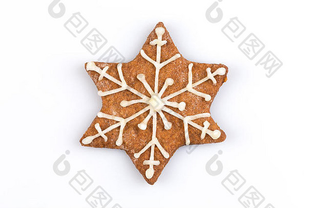 明星形状<strong>圣诞</strong>节姜饼饼干孤立的白色背景