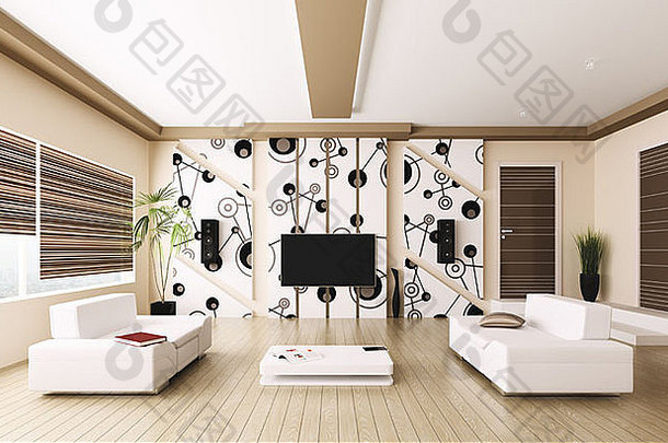 室内现代生活房间渲染