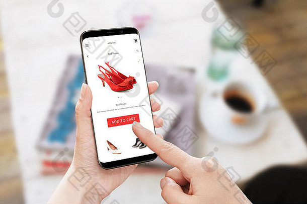 添加车红色的鞋子在线商店现代聪明的电话轮边缘女人手表格咖啡杂志背景