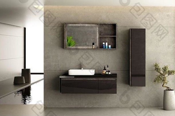 现代浴室浴室家具集浴室配件呈现设计呈现