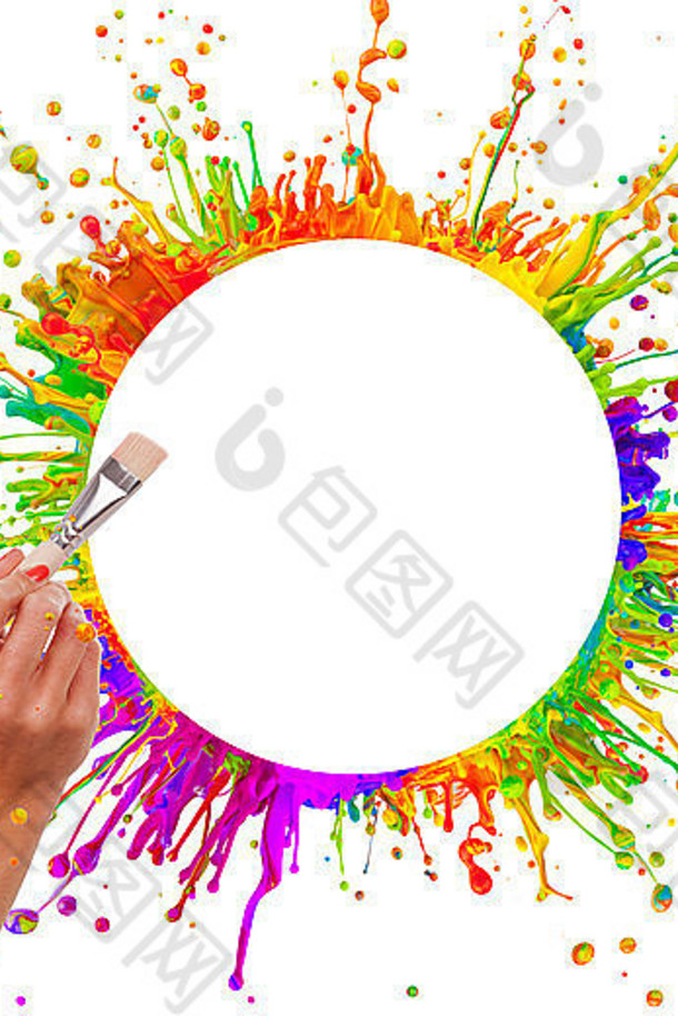 概念宏照片彩色的油漆溅跳舞声音波女人手画笔免费的空间文本