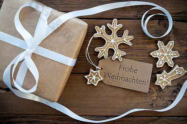 自然礼物姜面包标签德国单词喜圣诞节意味着快乐圣诞节
