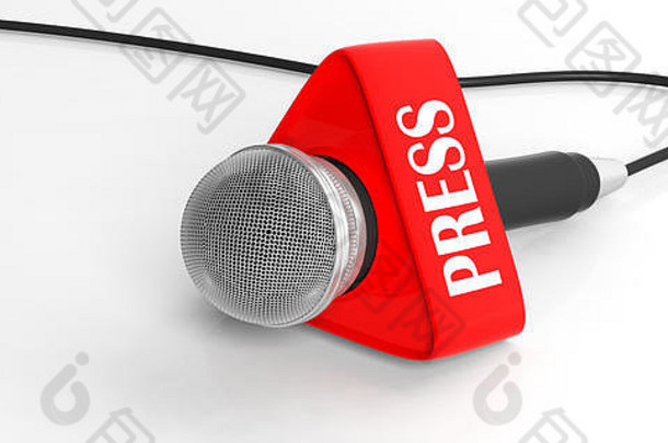 新闻概念电缆麦克风红色的新闻盒子孤立的白色背景插图