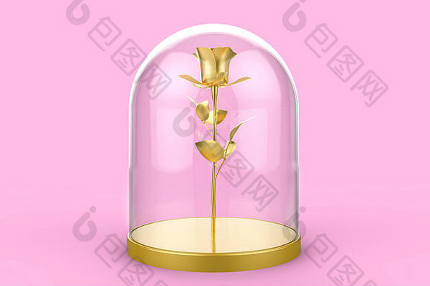 金玫瑰玻璃圆顶孤立的粉红色的背景插图