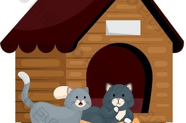 可爱的猫木房子