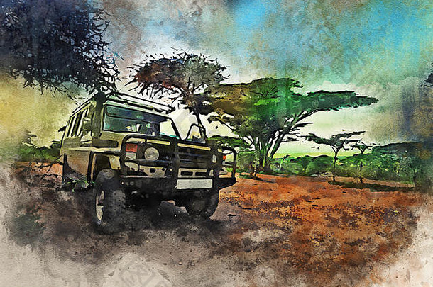 Safari车辆游戏开车非洲稀树大草原