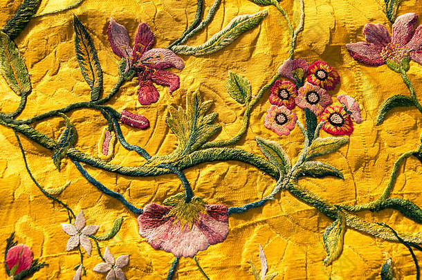世纪刺绣日期罕见的幸存者一块丝绸锦织物设计宝塔花