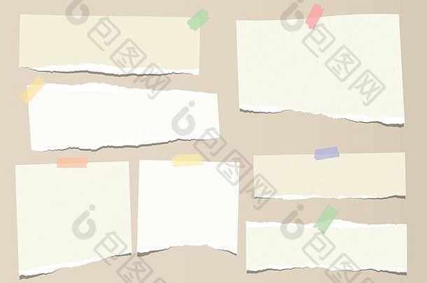 棕色（的）扯掉条笔记本请注意纸文本消息卡住了色彩斑斓的黏糊糊的磁带棕色（的）背景