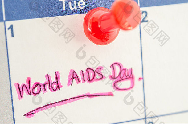 日历标记12月世界艾滋病一天图钉