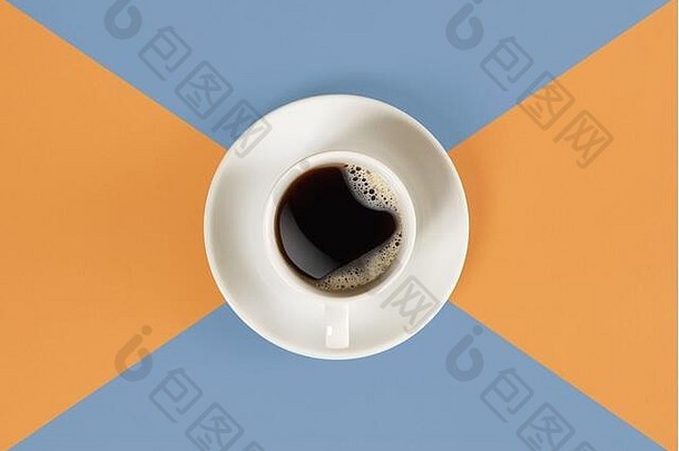 杯黑色的咖啡橙色蓝色的背景视图