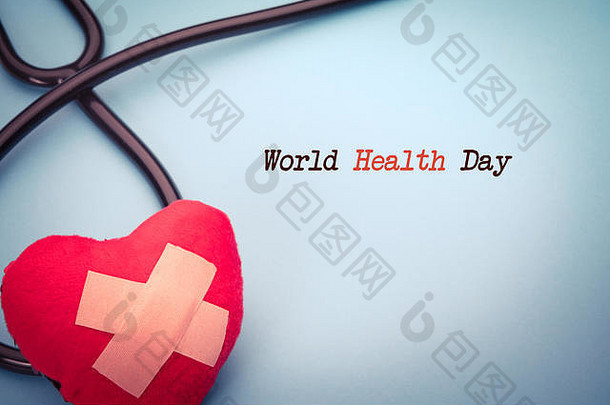 医疗保健医学听诊器红色的心象征健康的保险世界健康一天概念