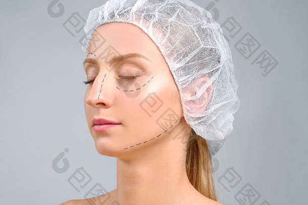 塑料手术抗衰老治疗脸电梯女人穿孔行脸